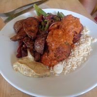 corn cakes with peanut sauce  at Iydea in Brighton