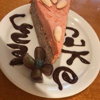 Raspberry and almond vegan cake at Iydea in Brighton