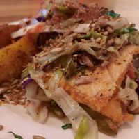 Mediterranean pie with Indian wedges and stirfry veggies at Iydea in Brighton