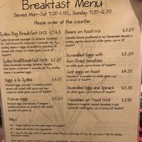 Breakfast menu  at Iydea in Brighton