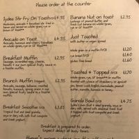 Breakfast menu at Iydea in Brighton