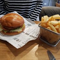 Burger with fries at Goodness in Tel Aviv