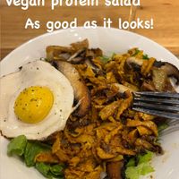 Vegan egg is simply mind blowing. Add it to your Shawarma protein salad! Light dish.   at Goodness in Tel Aviv