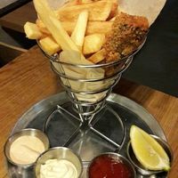 ";Fish"; and chips. Goodness, Tel Aviv. at Goodness in Tel Aviv