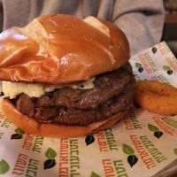 Burger with double patty at Goodness in Tel Aviv
