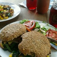 fried veggies (of menu of day) and vegan baguette  at Latitud 17 in Oaxaca