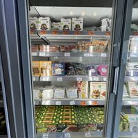 Large variety of vegan meats at Olive - Mercadinho Natural in Sao Paulo