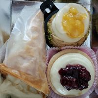 Mango and passion fruit tarts and a custard-filled delight at Pasalidis in Thessaloniki