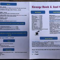 Menu front  at Kenny's Rock and Soul Cafe in Brighton