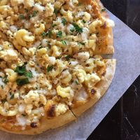 Mac and cheese pizza! at Virtuous Pie in Portland