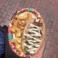 Vegan hotdog with mustard cream sauce   at Disneyland - Award Weiners in Anaheim