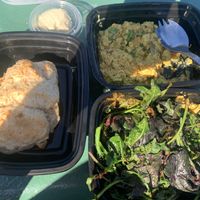 Sides: biscuit, greens and tofu scramble. SO GOOD.   at Donna Jean in San Diego