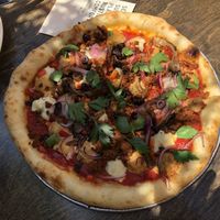 The King pizza, Wow! Really good. Lots of veggies and wonderful mozarella at Donna Jean in San Diego