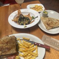 mushroom burger, chips and guac, chicken and cheese quesadilla. as you can see we at most of the chips  at Gringo Mike's in San Gil