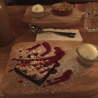 Vegan brownie & apple crumble desserts with ice cream at The Stable in Birmingham
