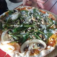 Vegan mushroom, green bean and hazelnut topped pizza at The Stable in Birmingham