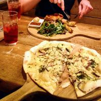 1-Garlic bread with onions
2-potato and pie with salad.  at The Stable in Falmouth
