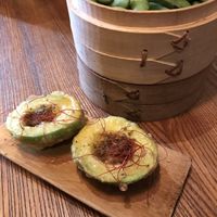 dragon egg (tempura avocado) and edamame at Ryong in Berlin