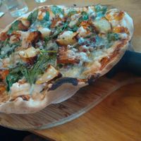 One Potato Two Potato Pizza woth sweet potato, Bute Island vegan mozzarella, potato, Spanish onion at The Stable in Winchester