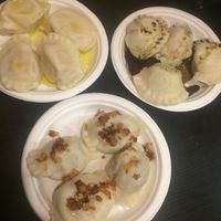 many fillings and you can also choose if you'd like it cooked in olive oil, kern oil, or onion-- I chose all 3!! :) at PieRogi Vegan in Wroclaw