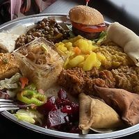 A huge plate of different dishes! Each one delicious!  at Etiopico Afrika in Gran Canaria