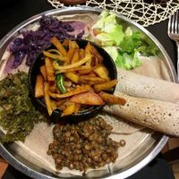 Vegan Homemade seitan platter for 10€. delicious and filling!  at Etiopico Afrika in Gran Canaria
