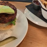 Black bean burger (weekly special)with fries at Ludwig Burger in Salzburg