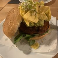 Sweet potato burger with guacamole, sweet onion, nachos   at Ludwig Burger in Salzburg