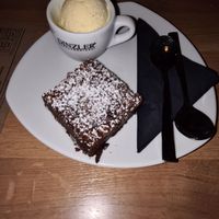 Warm brownie with vanilla ice cream at Ludwig Burger in Salzburg