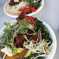 Daily specials (beans and toast on top, beet balls and potato on bottom) at Tea and Happiness in Rotorua