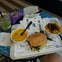 So delicious! carrot soup, whiskey bbq, macncheese with basil lemonade at By Chloe - Seaport Blvd in Boston