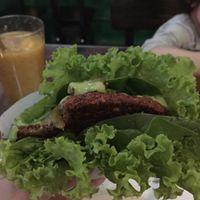 Burger on lettuce wrap. I can’t  eat gluten so they created a burger I can eat!!! at Semillas Comida Sana in Pereira