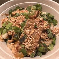 Crispy marinated tofu yum yum rice bowl  at World Street Kitchen in Minneapolis