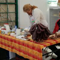 Meat and dairy products - milk, yogurt and salami  at Farmers' Market Rimskata Stena in Sofia