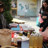 Vinegar, jams, pickles and some fresh veggies at Farmers' Market Rimskata Stena in Sofia