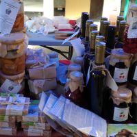 Homemade pork in а jar, wine and jams at Farmers' Market Rimskata Stena in Sofia