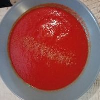 Carrot and tomato soup at Yummy Veggie in Barcelona