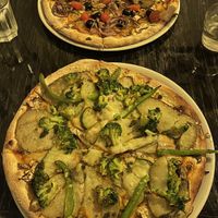 Pizza Vegetariana #53. (top) and Vegetariana 2 #54.(bottom) both with vegan cheese and extra broccoli in the case of the latter.  at Fratelli Pizzeria in Aarhus