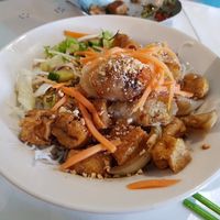 Veggie spring rolls, rice noodles and vegetables at Cuisine S in Montpellier