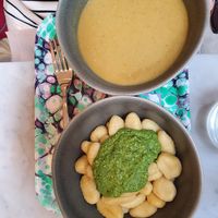 Gnocchi and corn soup at Maisie Cafe in Paris