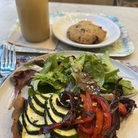 Tart, cookie and a ginger drink   at Maisie Cafe in Paris