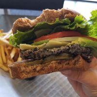Black Bean Burger with vegan cheese at Burger Boss in Riverside