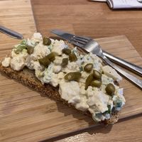 Vegg sandwich (also available on pita): I expected more from the bread, but it tasted plain. The eggsalad had a mild, creamy taste, but I didn’t like the pickles and raw onions.  at Baking Lab in Amsterdam