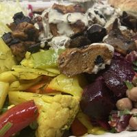 Swarma plate closeup  at Falafel St. Jacques in Montreal
