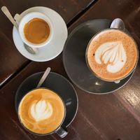 double espresso, salted caramel chocolate latte, coconut flat white at The V & V Cafe in Glasgow