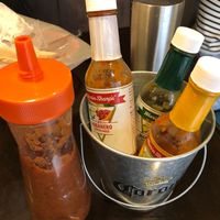 Amazing selection of hot sauces including a homemade salsa at Que Pasa in Kyoto