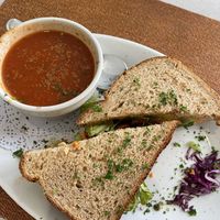 Full Tank Sandwich w/tomato basil soup  at Green Door Cafe in La Jolla