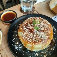 Pandan caramelized pineapple pancakes w dulce de leche sauce at Nonie's in Boracay