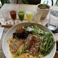 Juice shots and some dish with tempeh   at Nonie's in Boracay