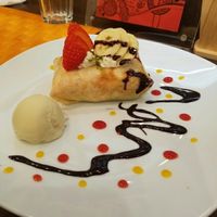 Crepe stuffed with chocolate sponge cake strawberry cream, strawberries and bananas with ice cream! at hal cafe 229 in Kamakura
